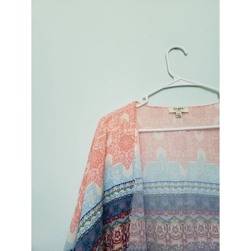 Umgee Duster Women's S Kimono Jacket  Multicolor Boho Floral Open Front - Picture 4 of 6